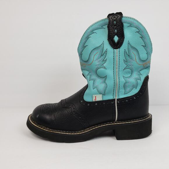 Justin Gypsy Womens Size 7 B Teal Black Leather Pull On Western Cowboy Boots - Picture 3 of 14